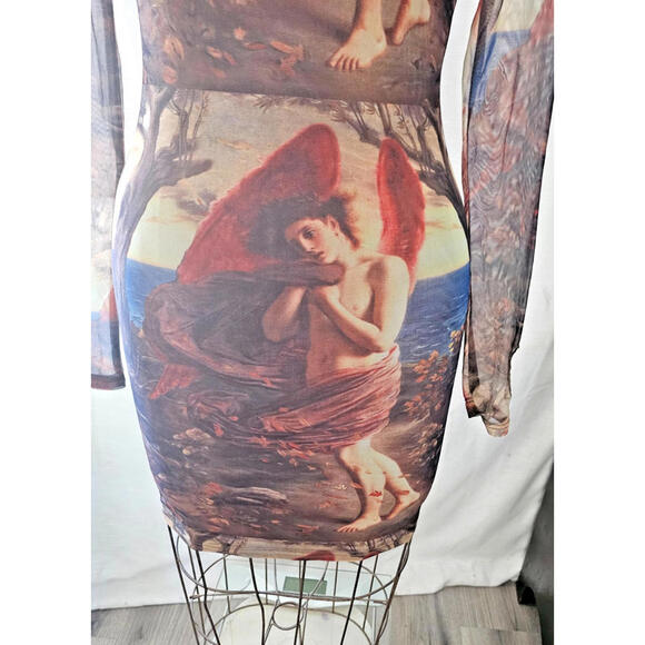 Akira RENAISSANCE PRINT THUMB HOLE MIDI DRESS   sz S - Picture 4 of 9